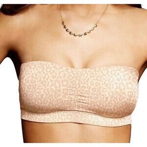 Maidenform Bandeau Bra Style 40974 size 38 Strapless Tube Bra Beige Animal Print